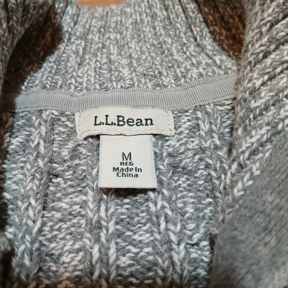 L.L. Bean Women's Size Medium Full Front Zipper 100% Cotton Gray Sweater - Picture 3 of 8